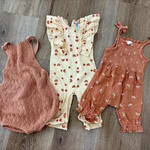 Boho Baby Bundle - 3 Cream and Brown Romper Sets sizes 0-3, 6-9, 12mos